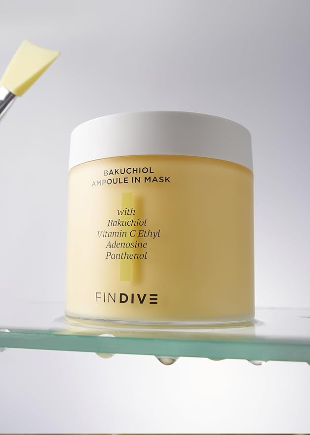FINDIVE OFFICIAL Bakuchiol Ampoule In Mask, 5,000ppm Bakuchiol, Plan-Based Retinal Alternative, Vitamin C Ethyl, Adenosine, Panthenol, Brightning mask, Anti-aging mask, 6.76fl.oz