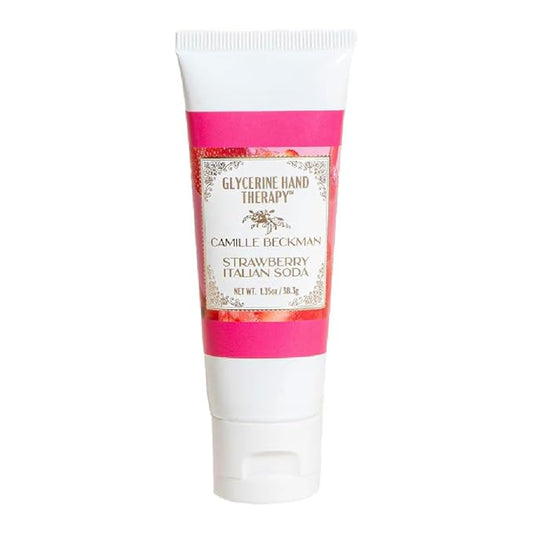 Camille Beckman Glycerine Hand Therapy Cream, Strawberry Italian Soda, Ultra Moisturizing Hand Cream for Dry, Cracked Hands, Non-Greasy, Paraben-Free, Made in USA,1.35 Ounce