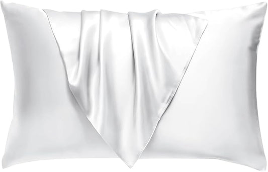 BHZ Satin Goose Down Feather Pillows Queen Size with White Satin Pillowcase for Hair and Skin, Cooling Pillow Cases Similar to Silk Pillow Cases, Christmas Decorative Gifts for Women, Mom Men