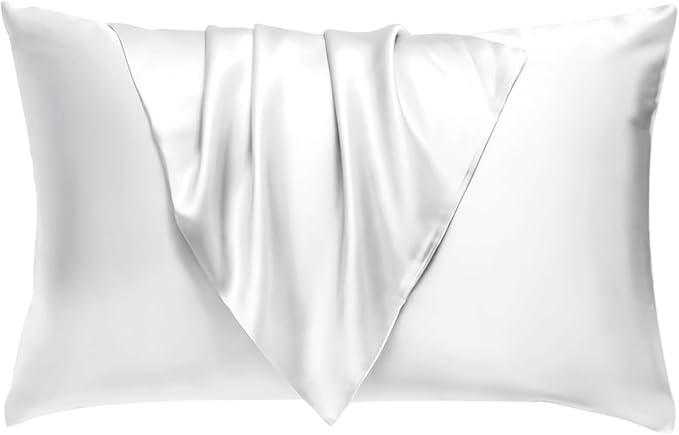 BHZ Satin Goose Down Feather Pillows Standard Size with White Satin Pillowcase for Hair and Skin, Cooling Pillow Cases Similar to Silk Pillow Cases, Christmas Decorative Gifts for Women, Mom Men