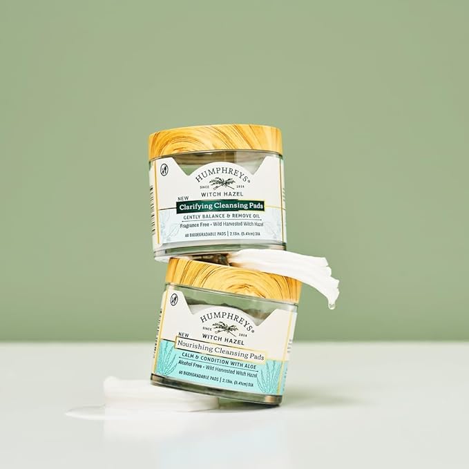 Humphreys Witch Hazel Clarifying Cleansing Pads | Wild Harvested Witch Hazel | Natural, Fragrance-Free Formula | Removes Oil & Impurities | 60 Rounds