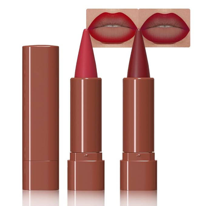 BINGBRUSH 2-in-1 Gradient Lip Liner & Lipstick Combo,2Pcs Matte Longwear Waterproof Lip Pencil with Cone Tip,Smudge Proof Crayon for Flawless Ombre Contour,Women's Long Lasting Makeup Set(06#&07)