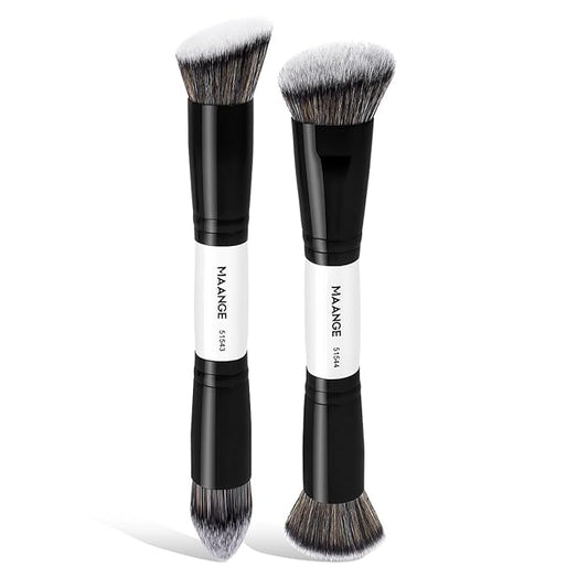 MAANGE 2 PCS Face Makeup Brushes, Makeup Brushes Set, Double Ended Foundation Contour Powder and Buffer Brush, Women‘s Blending Brush, Professional Face Brush Set Tools