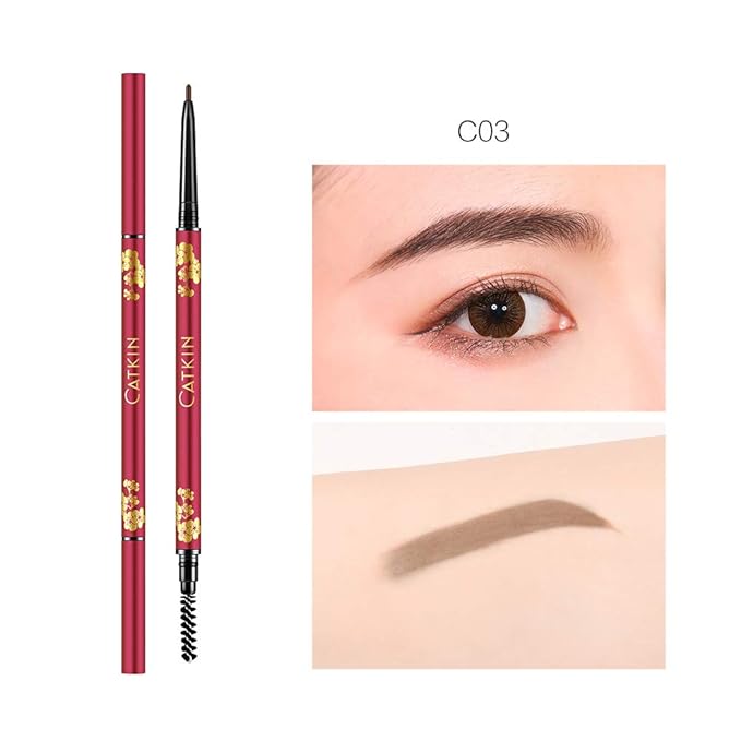 CATKIN Ultra-Fine Automatic Eyebrow Pencil, Smudge-Proof & Waterproof Formula, High-Pigment, Built-in Spoolie Brush, Natural Looking Brows Stay All Day (C03 Dark Brown)