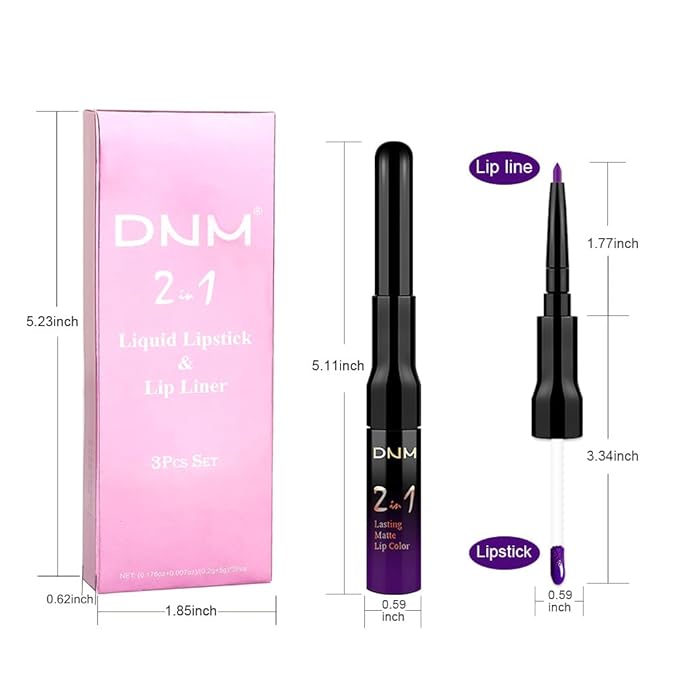 3Pcs 2 in 1 Lavender Dark Violet Purple Matte Lip Liner and Liquid Lipstick Stain Makeup Set for women, Long Lasting Smudge Proof Lip Tint Matte Finish Lip Gloss for All-Day Color Hold, Set24