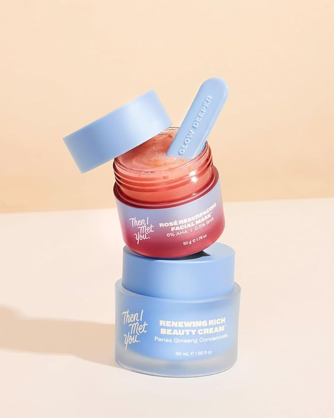 Then I Met You Rosé Resurfacing Facial Mask, Nourishing & Brightening Face Treatment with AHA, BHA & Resveratrol, Vegan & Clean Skincare, 1.76 oz