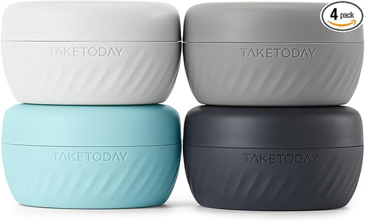 TakeToday Travel Containers for Toiletries, Leak-proof, TSA Approved, Refillable Silicone Cream Jars with Lid Travel Size Essential for Cosmetic toiletry Cream, 2oz, 4 Pack (Gray)