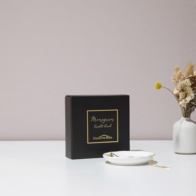 COLLECTIVE HOME - Ceramic Jewelry Tray, Decorative Trinket Dish for Rings Earrings Necklaces Bracelet Watch Keys, Birthday Mother's Day Christmas Gift for Women, 4.75", White Surface (S)