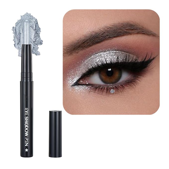 Silver Gray Eyeshadow Stick Makeup, Smooth Cream Shimmer Eye Shadow Pencil, Waterproof Hypoallergenic Long Lasting Crayon, Glitter Primer Palette Eyeliner