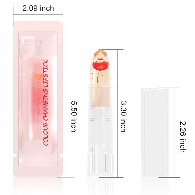 BINGBRUSH 3 Pcs Crystal Flower Jelly Color Changing Lipstick,Long Lasting Lip Care Moisturizer Lip Balm Magic Color Change Lip Gloss Lip Tint Stain Matte Makeup Lipstick