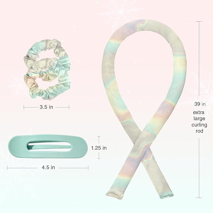 Kitsch Holiday Hair Hero XL Satin Heatless Styling & Flat Lay Claw - Heatless Curls & Waves, Extra Large Curling Rods, Satin Scrunchies & Claw Clip for Hair Protection, Gifts for Women- 4pc set, Aura