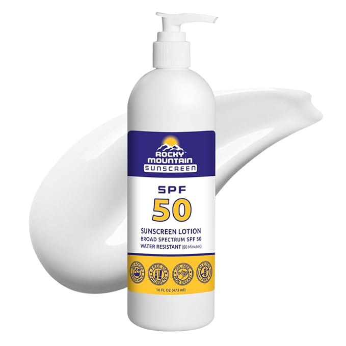 Rocky Mountain Sunscreen SPF 50 LOTION | Broad Spectrum UVA/UVB Protection | Hawaii 104 Reef Act Compliant (Oxybenzone & Octinoxate Free) | Water Resistant 80 Min. | Quart with Pump (32 Fl Oz)