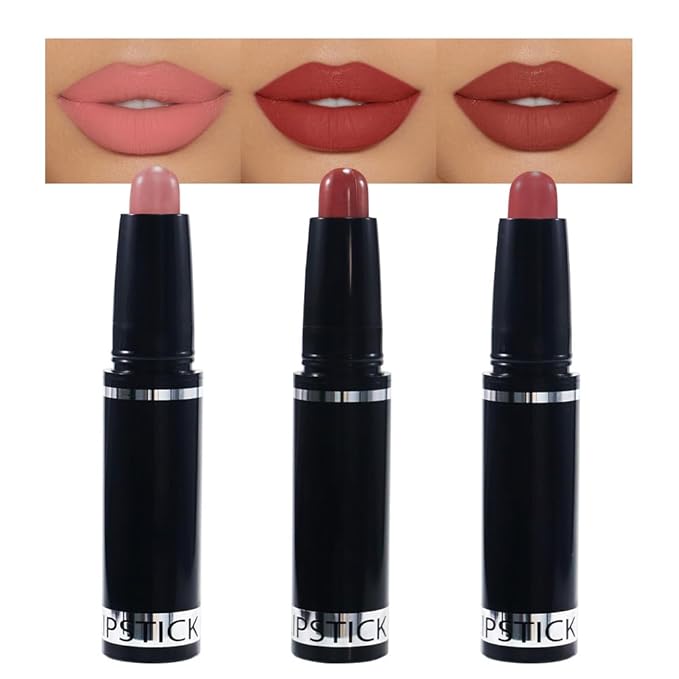 3 Pcs Matte Lipstick Crayon Pencil Set,Pink Red Brown Light to Dark Velvet Lip Stick for Women's 24 Hour Long Lasting Waterproof Lip Liner,labiales mate 24 horas originales