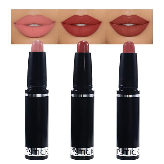3 Pcs Matte Lipstick Crayon Pencil Set,Pink Red Brown Light to Dark Velvet Lip Stick for Women's 24 Hour Long Lasting Waterproof Lip Liner,labiales mate 24 horas originales