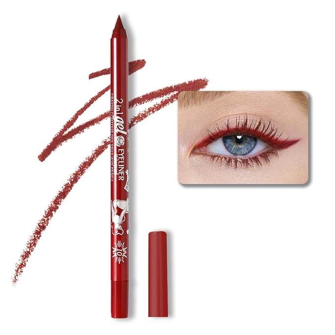 evpct 1Pcs Red Color Gel Glitter Eyeliner Pencils Set for Women Waterline Waterproof Smudge Proof Eye Liner Makeup, 10# Red