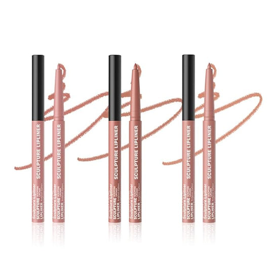 Matte Lip Liner Pencil Set, 12 Colors, Waterproof, Smudge-Proof, Long-Lasting, Semi-Glossy Finish for Defining, Contouring (1#, 3Count (Pack of 1))