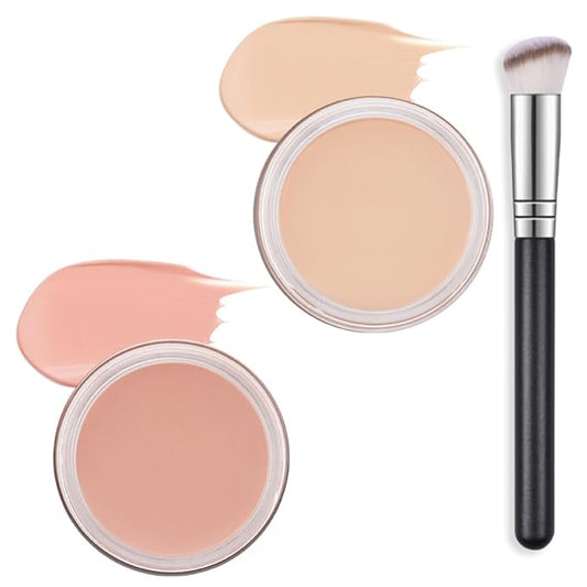 Kaely 2Pcs Pot Concealer Full Coverage Set, Under Eye Brightener Color Correcting Concealer for Dark Circles, Waterproof Foundation Face Makeup Brush Kit, Eye Ring Corrector de ojeras, 02+04
