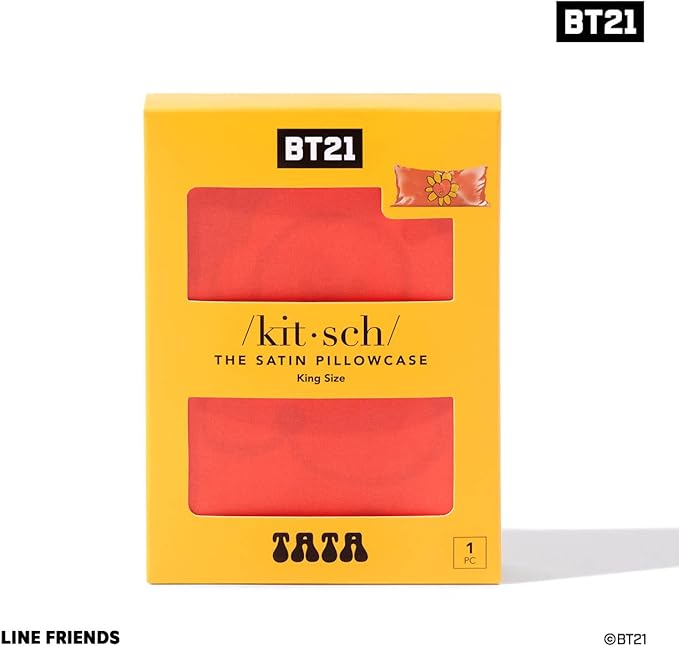 Kitsch x BT21 (Tata) Satin Pillowcase with Zipper for Hair & Skin - Softer Than Silk Pillow Cases, Smooth Cooling Pillow Cover, Wrinkle-Free, Machine Washable, King Size (19x36)