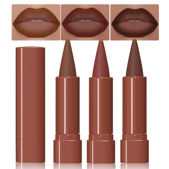 3Pcs Matte Lip Crayon Lip Liner and Lipstick Combo Sets, Gradient Matte Lip Bar Lipstick And Lip Liner Set, Contour Gradual Ombre Effect Lip Pencil For Old Women, Long Lasting Waterproof Smudge Proof