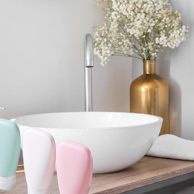 Travel Bottles for Toiletries, TSA Approved 3oz Leak Proof Silicone Refillable Squeeze Travel Size Containers BPA Free Air Travel for Shampoo, Lotions, 3-pk (Pink-White-Teal)