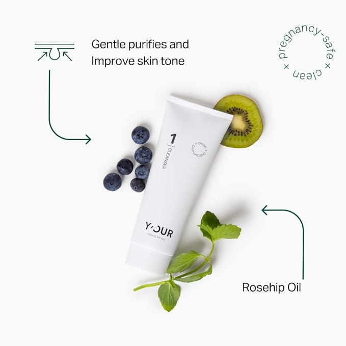 Y'OUR Non-Toxic, Pregnancy-Safe Skincare Set – 5-Step System with Cleanser, Day Cream, Serum, Night Cream & Hydration Serum – Soothing & Rejuvenating – Gentle and Non-Comedogenic Formula.