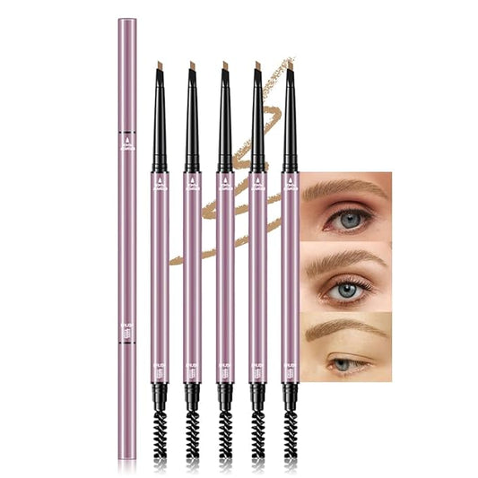 6 Pcs Brown Eyebrow Pencils for Women,with Spoolie Brush,Eyebrow Pencil Soft Textured,Waterproof Sweat-proof for Fills in Sparse Areas and Gaps Create a Natural Eye Brow,Vegan & Cruelty-Free