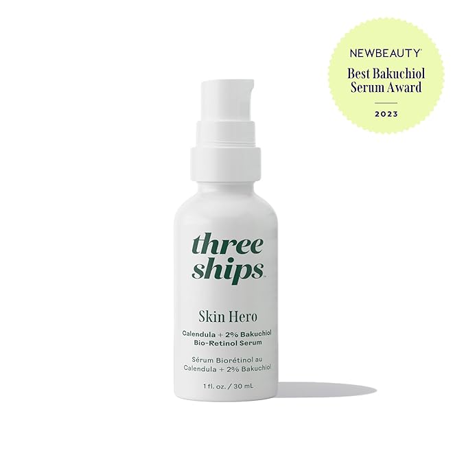 Three Ships - SkinHero Calendula + 2% Bakuchiol Bio-Retinol Serum | Firm, Soothe, Hydrate Skin | Cruelty-Free, Vegan, Paraben-Free, Sensitive Skin Safe (1 fl oz | 30 mL)