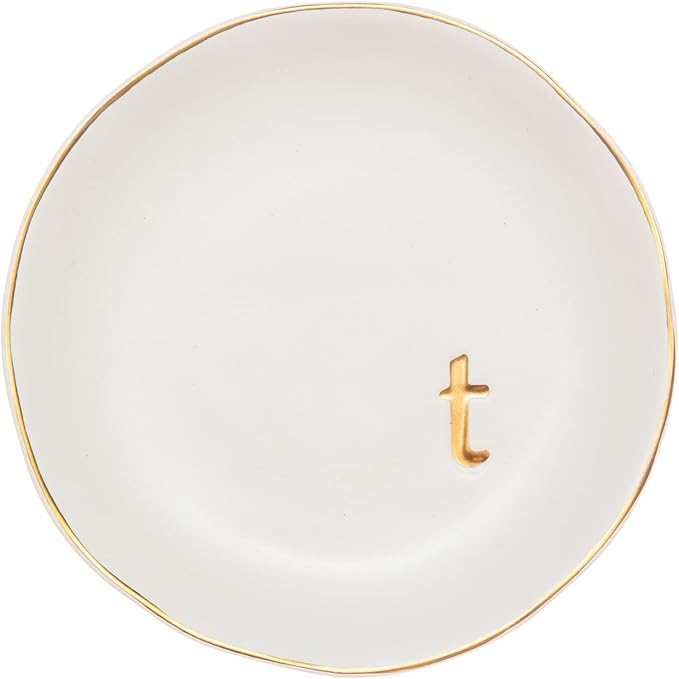 COLLECTIVE HOME - Ceramic Jewelry Tray, Decorative Trinket Dish for Rings Earrings Necklaces Bracelet Watch Keys, Birthday Mother's Day Christmas Gift for Women, 4.75", White Surface (T)