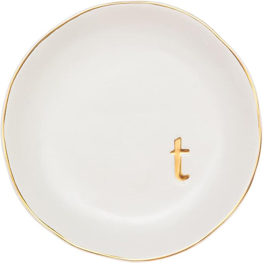 COLLECTIVE HOME - Ceramic Jewelry Tray, Decorative Trinket Dish for Rings Earrings Necklaces Bracelet Watch Keys, Birthday Mother's Day Christmas Gift for Women, 4.75", White Surface (T)