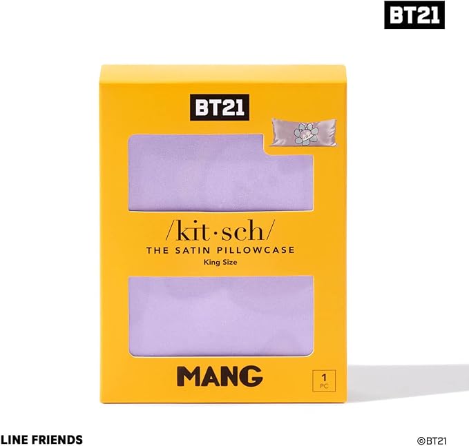 Kitsch x BT21 (Mang) Satin Pillowcase with Zipper for Hair & Skin - Softer Than Silk Pillow Cases, Smooth Cooling Pillow Cover, Wrinkle-Free, Machine Washable, King Size (19x36)