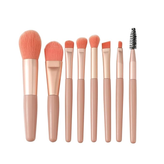 Travel Makeup Brush Set 7PCS Mini Size Premium Synthetic Fiber Foundation Blush Concealer Eyebrows Eye Shadow Angled brush Lip Make up Brush With Storage Bag (Pink)