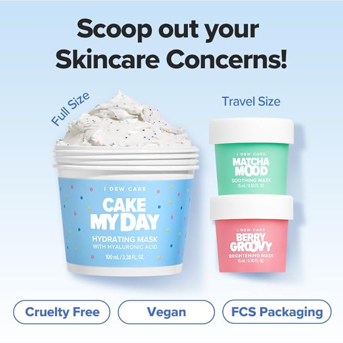 I DEW CARE Wash Off Face Mask Set - Scoop Party | Hyaluronic Acid Skincare Essentials, Moisturizing, Hydrating, Soothing, Exfoliating, Deep Cleansing Pore Refining, Stocking Stuffers