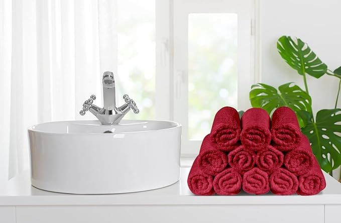 Softolle 100% Cotton Washcloths 60 Pack (12x12 Inches) Soft, Highly Absorbent Washcloth, Face Towels, Wash Cloths for Face, Ring Spun, Bulk Pack (Burgundy)