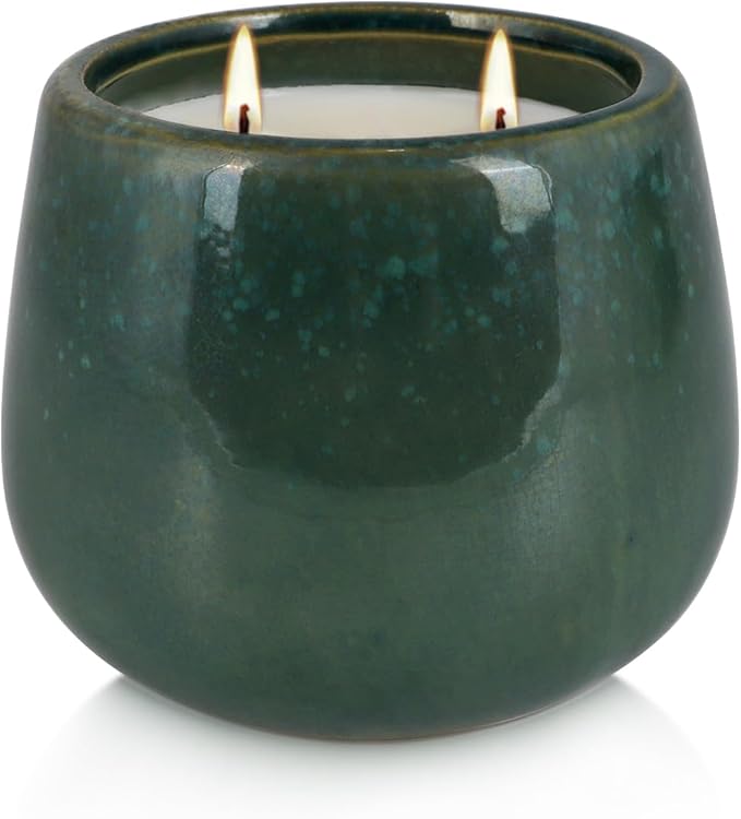 1 Pack Soy Wax Green Ceramic 2-Wick Outdoor Citronella Candles– Long Burning Scented Candle for Home Decor, Relaxation, Gifts & All Occasions