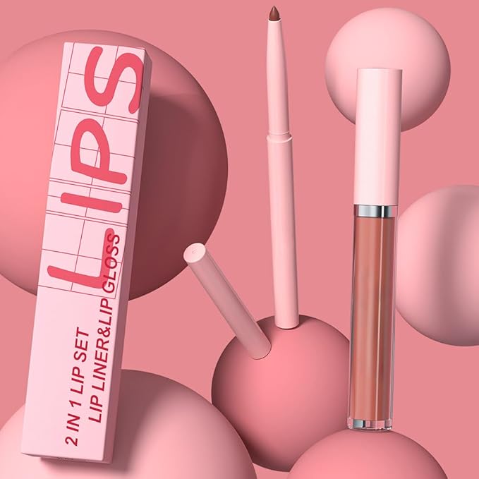 AMY'S DIARY 2pcs Lip Liner & Lipstick&Shiny Clear Lip Oil Makeup Set, Liquid Lipstick 24H and Lip Liner Set Matt Liquid Lips Make Up Waterproof Long Lasting (03#, 2 Pcs Set)