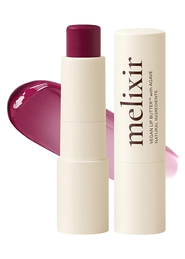Melixir Vegan Lip Butter #16 Wine Stain, Hydrating Tinted Lip Balm Stick, Bee-Free, Petrolatum-Free, Plant-Based With Shea Butter, Nourishing Care for Dry, Chapped Lips, Natural Finish