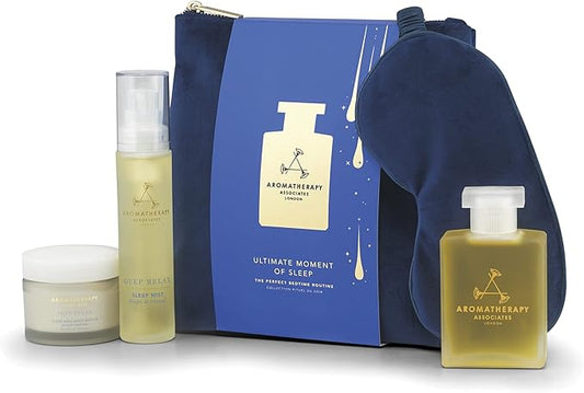 Aromatherapy Associates Ultimate Moment of Rest. Luxurious Gift Set Includes Deep Relax Bath and Shower Oil, Restful Mist, Body Butter and Eye Mask in a Velvet Bag (1 count)