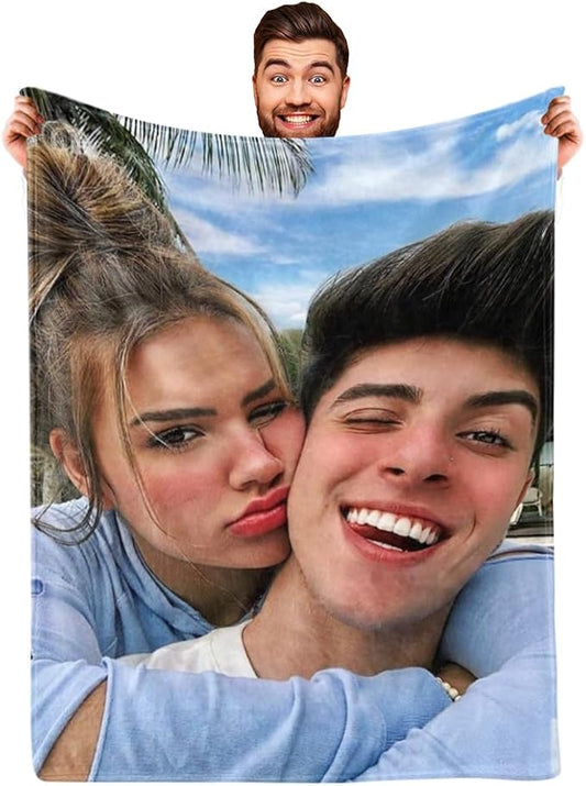 Ships Next Day, Personalized Photo Blankets for Girlfriend Gifts Mom Gifts, Custom Wife Blankets with Picture Flannel Throw Blanket for Boyfriend Couples Gifts