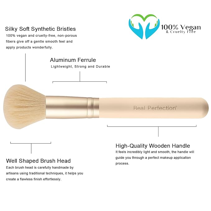 Real Perfection Makeup Brush Set 16 Pcs with 1 Eyebrow Razor Premium Synthetic Foundation Powder Concealers Eyeshadow Blush Makeup Brushes Make up Brushes Kit (Beige)