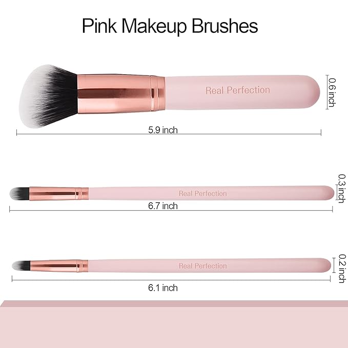 Real Perfection Makeup Brush Set 16 Pcs with 1 Eyebrow Razor Premium Synthetic Foundation Powder Concealers Eyeshadow Blush Makeup Brushes Make up Brushes Kit (Pink)