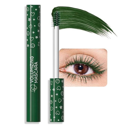 Green EyeLashes Mascara, Waterproof Long lasting Charming Voluminous Cruelty Free Vegan Green Eye Makeup, Mmascara Waterproof