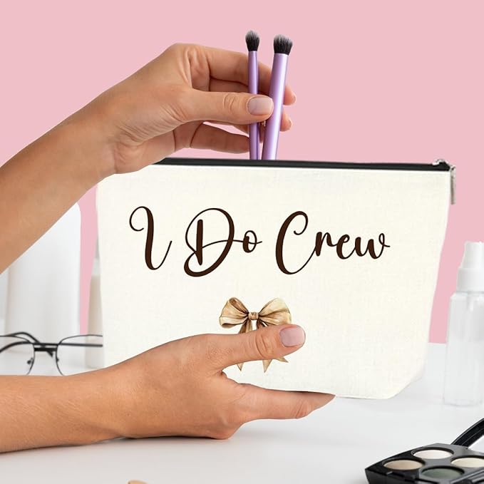 Luxury Wedding Emergency Kit: I Do Crew Makeup Bag with Waterproof Compartments, Bridesmaid Rescue Pouch for Makeup & Dress Repair