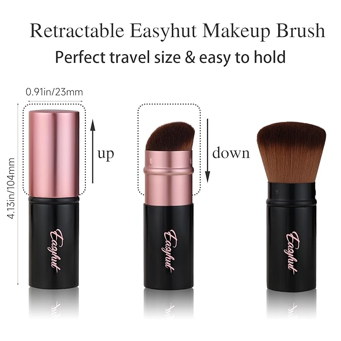 Retractable Kabuki Makeup Brushes 2 Pcs Blush Brushes Set Portable Powder Brushes with Flat and Angled Top for Liquid Cream Cosmetics Travel