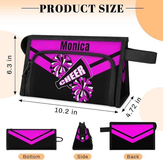 Custom-Makeup-Bag Personalized Travel Toiletry Bag Text Customized Cheer Makeup Bags Cosmetic Bags for Women With Divider & Handle Rose Pink