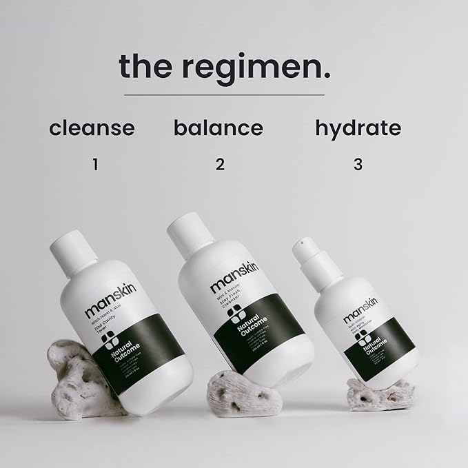 Natural Outcome Mens Skin Care Kit | Mens Facial Care Kit for Men Skincare | Anti-Aging Daily 3 Step Face Care Regimen Includes: Rejuvenating Facial Cleanser, Balancing Toner, & Hydrating Moisturizer