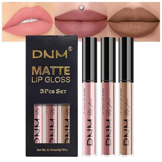 AMY'S DIARY 3Pcs Matte Liquid Lipstick Set, Peach Nude Rosewood Nude Caramel Brown Lip Stain Kit, Lip Stain Long Lasting 24 Non-Transfer Lip Gloss, Waterproof Lip Gloss Gift Makeup for Women Lippies