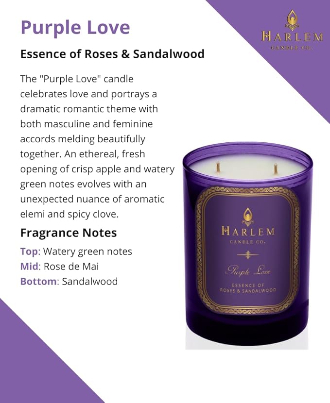 HARLEM CANDLE CO. Purple Love - Luxury Scented Soy Candle, 11 oz - 80-Hour Burn Time | Rose, Sandalwood, Apple and Clove | Scented Candles for Home