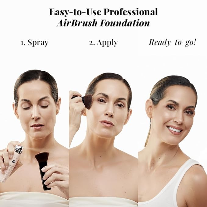 MagicMinerals AirBrush Foundation by Jerome Alexander – 2pc Set with Airbrush Foundation and Kabuki Brush - Spray Makeup with Anti-aging Ingredients for Smooth Radiant Skin - Medium
