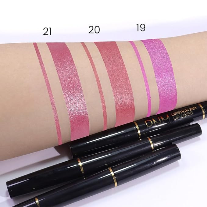 evpct 1Pcs Rose Pink Metallic Shine Shimmer Lip Liner and Lipstick Combo Set Kit for Women, Lightweight Hydrating Formula High Impact Full Coverage Lipstick and Lip Liner Makeup Stains Gloss, 21#