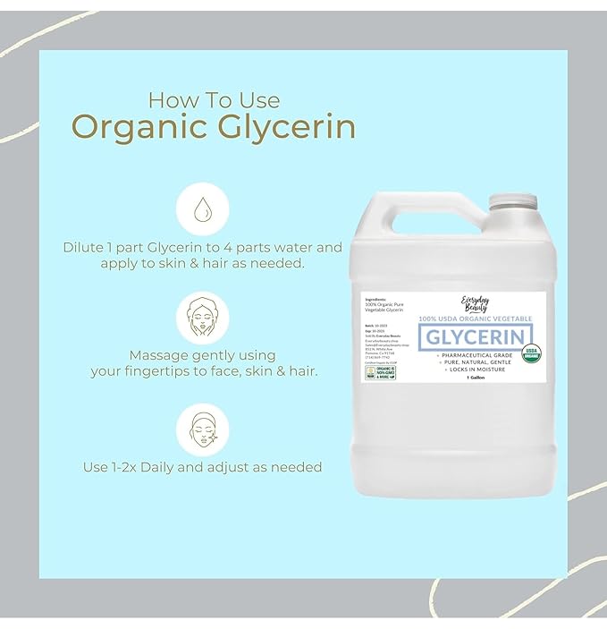 100% Organic Glycerin - Bulk 1 Gallon - For Skin & Hair - Food Grade - USDA Certified - Not From Palm Oil - Perfect Skin and Hair Moisturizer
